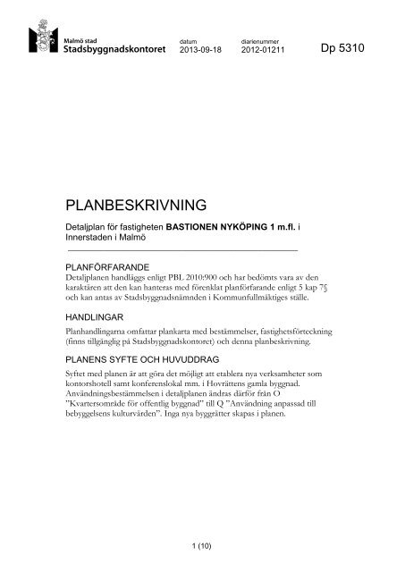 5310 planbeskrivning .pdf - Malmö stad