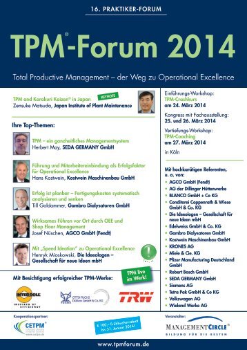 15. Praktiker-Forum: TPM®-Forum 2013 - Management Circle AG