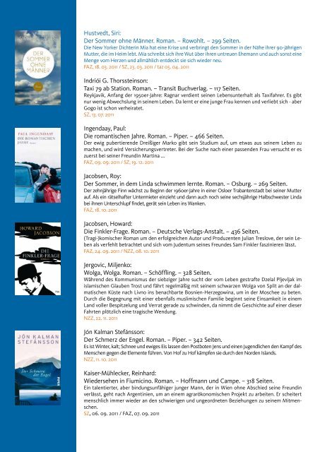 Romane des Jahres 2011 - Stadt Mannheim