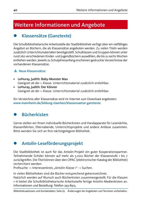 stadtbibliothekplus für Grundschulen - Stadt Mannheim