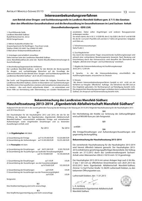 NEUJAHRSEMPFANG 2013 - Landkreis Mansfeld-Südharz
