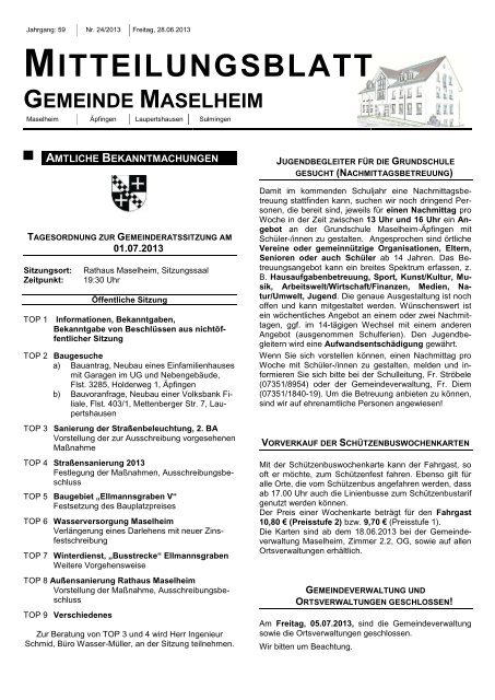 MB 24-2013 - bei der Gemeinde Maselheim