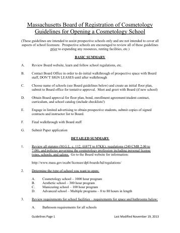 Board of Cosmetology School Opening Guidelines and ... - Mass.Gov