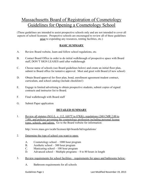 Board of Cosmetology School Opening Guidelines and ... - Mass.Gov