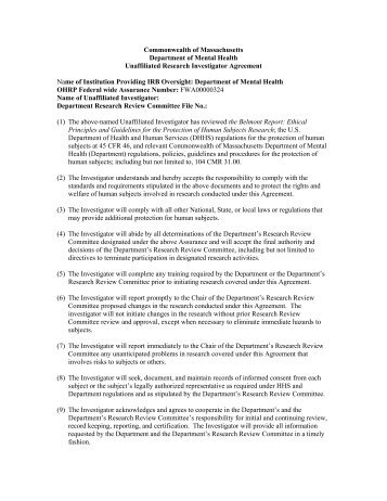 Unaffiliated Research Investigator Agreement Form (PDF) - Mass.Gov