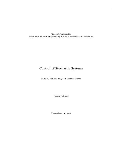 Lecture Notes - Department of Mathematics and Statistics - Queen's ...