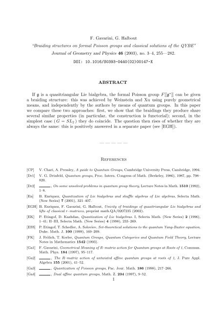 F. Gavarini, G. Halbout “Braiding structures on formal Poisson ...