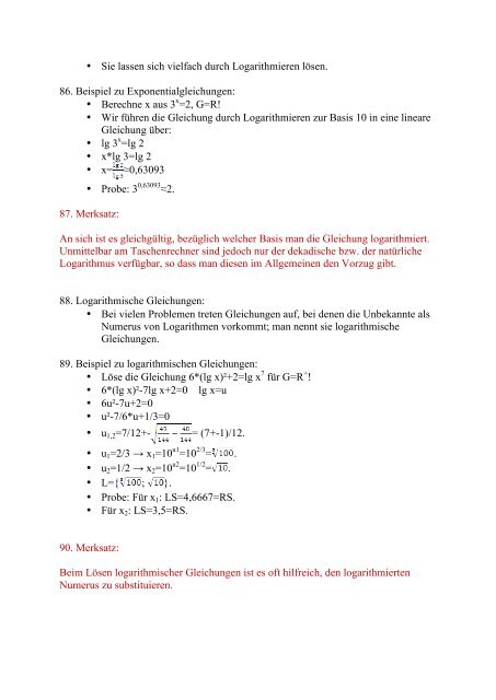 1) Potenzen, Wurzelfunktionen, Logarithmus und Exponentialfunktion