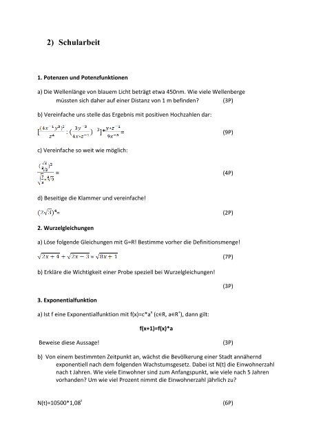 1) Potenzen, Wurzelfunktionen, Logarithmus und Exponentialfunktion