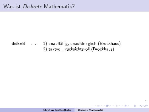 diskret - an der Fakultät für Mathematik! - Universität Wien