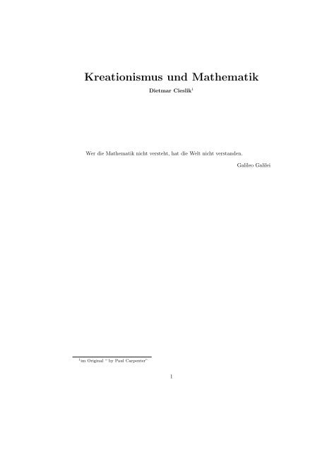 Kreationismus und Mathematik - Institute for Mathematics and ...