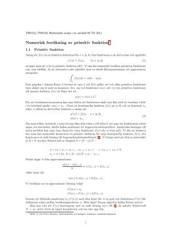 Numerisk beräkning av primitiv funktion1 - Matematiska vetenskaper ...