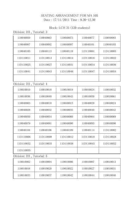 Seating Arrangement for the End-Sem Examination