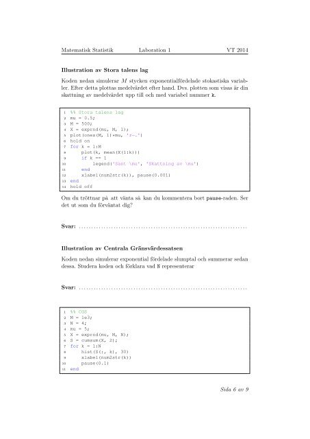 SF1901 Sannolikhetsteori och statistik: VT 2014 Lab 1 ... - Matematik