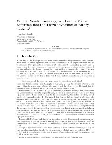Van der Waals, Korteweg, van Laar: a Maple Excursion into the ...