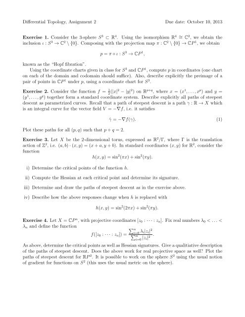 Differential Topology, Assignment 2 Due date: October 10, 2013 ...