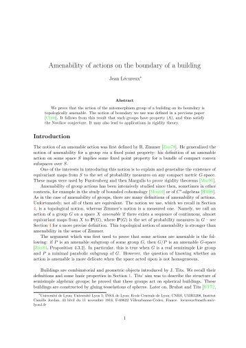 Amenability of actions on the boundary of a building - Département ...