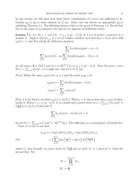 Mock-modular forms of weight one - UCLA Department of Mathematics