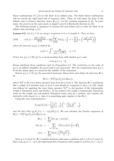 Mock-modular forms of weight one - UCLA Department of Mathematics