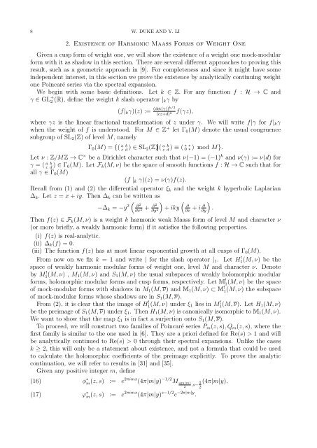 Mock-modular forms of weight one - UCLA Department of Mathematics
