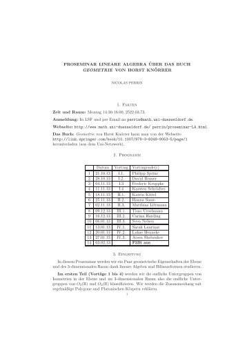 PROSEMINAR LINEARE ALGEBRA ¨UBER DAS BUCH ...