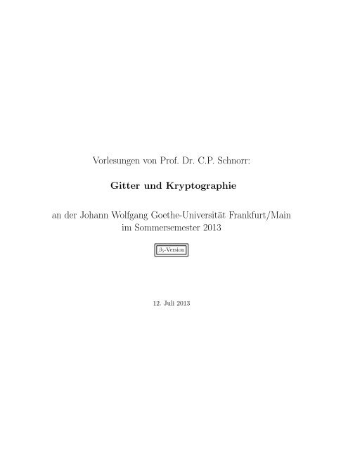 Gitter und Kryptographie - Goethe-Universität