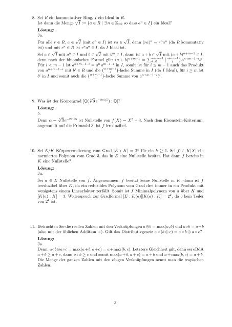 Klausur zur Algebra I - Universität Hamburg