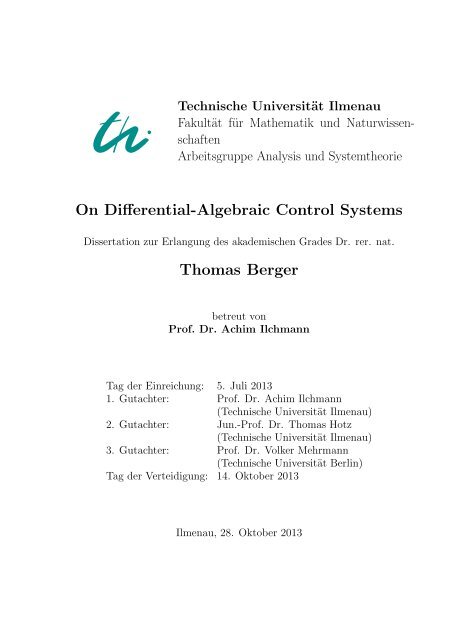 On Differential-Algebraic Control Systems Thomas Berger