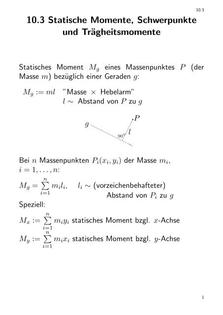 10.3 Statische Momente, Schwerpunkte und Trägheitsmomente