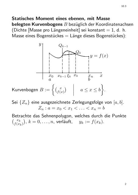 10.3 Statische Momente, Schwerpunkte und Trägheitsmomente