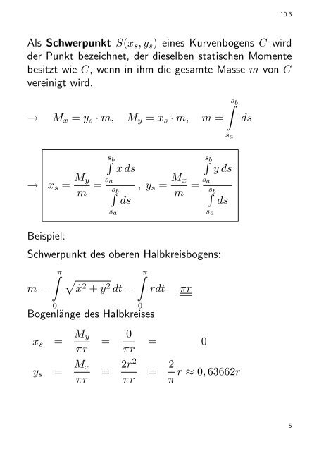 10.3 Statische Momente, Schwerpunkte und Trägheitsmomente