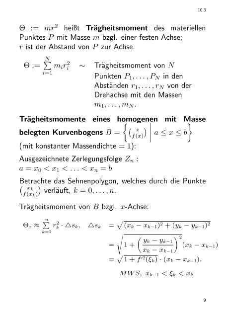 10.3 Statische Momente, Schwerpunkte und Trägheitsmomente