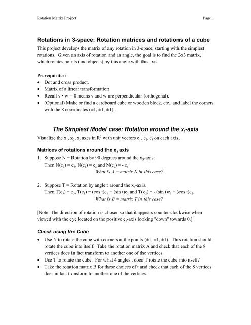 Rotation matrices and rotations of a cube