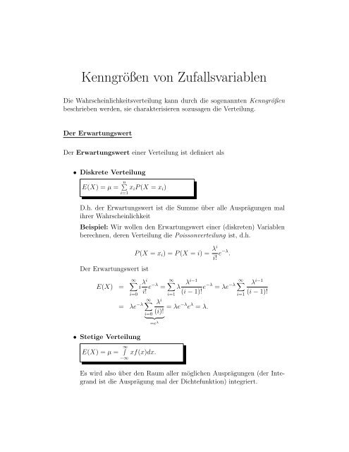 Kenngrößen von Zufallsvariablen - Mathe Online