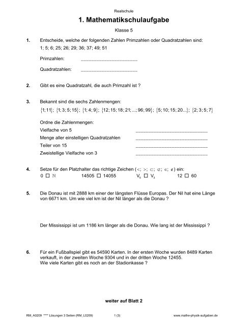 Download alle 1. Schulaufgaben Klasse 5 (PDF) - Mathe-Physik ...