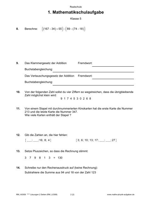 Download alle 1. Schulaufgaben Klasse 5 (PDF) - Mathe-Physik ...