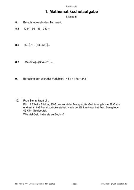 Download alle 1. Schulaufgaben Klasse 5 (PDF) - Mathe-Physik ...