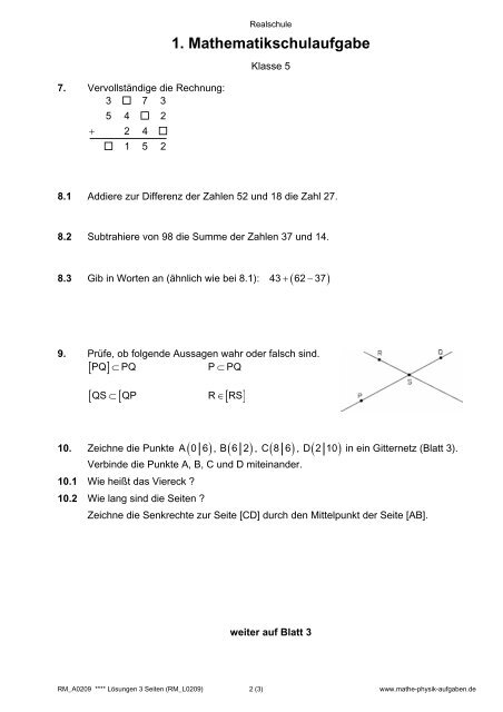 Download alle 1. Schulaufgaben Klasse 5 (PDF) - Mathe-Physik ...