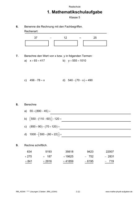 Download alle 1. Schulaufgaben Klasse 5 (PDF) - Mathe-Physik ...