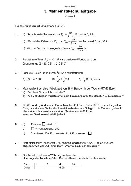 3. Mathematikschulaufgabe - Mathe-Physik-Aufgaben