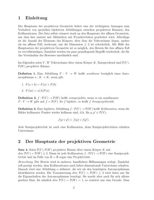 Der Hauptsatz der projektiven Geometrie - Fachbereich Mathematik ...