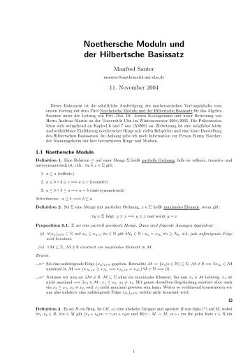 Noethersche Moduln und der Hilbertsche Basissatz - Universität Ulm