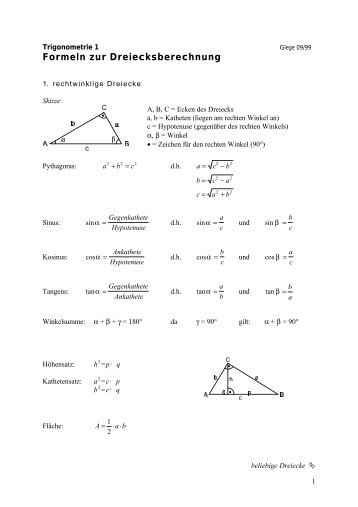 Formeln zur Dreiecksberechnung - Mathesite