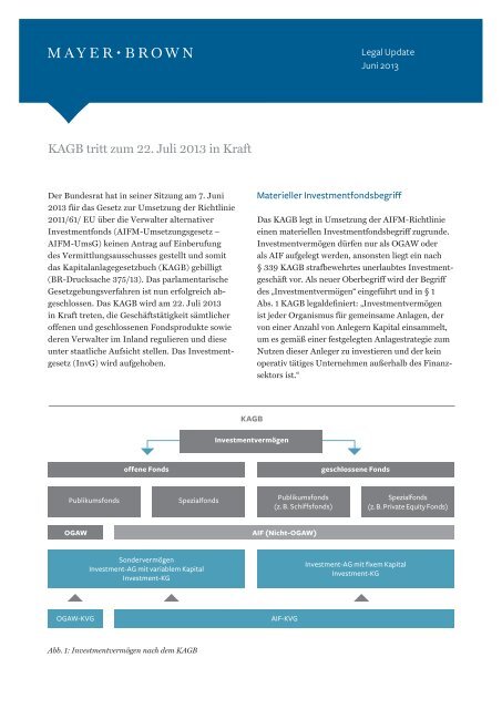 KAGB tritt zum 22. Juli 2013 in Kraft - Mayer Brown