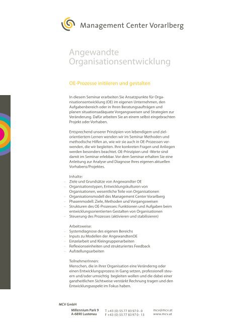 Seminarbeschreibung - Management Center Vorarlberg