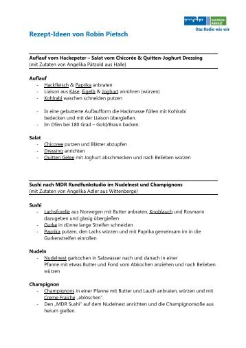 Rezept-Ideen von Robin Pietsch - MDR