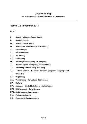 „Sparordnung“ Stand: 22.November 2013 - MWG