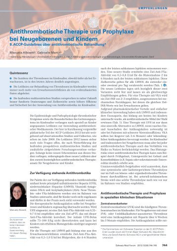 Antithrombotische Therapie und Prophylaxe bei Neugeborenen und ...
