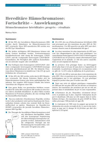 Hereditäre Hämochromatose: Fortschritte - Auswirkungen - Swiss ...