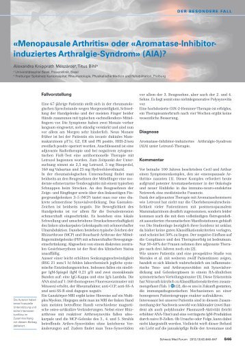 Â«Menopausale ArthritisÂ» oder Â«Aromatase-Inhibitor- induziertes ...
